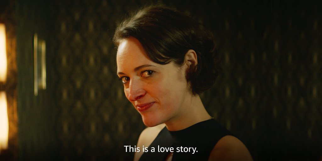 Fleabag looking at the camera i season 2 ep 1 before saying "this is a love story"